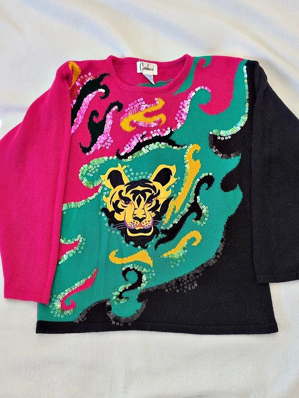 Carducci Colorful Tiger Sequin Sweater Size Medium